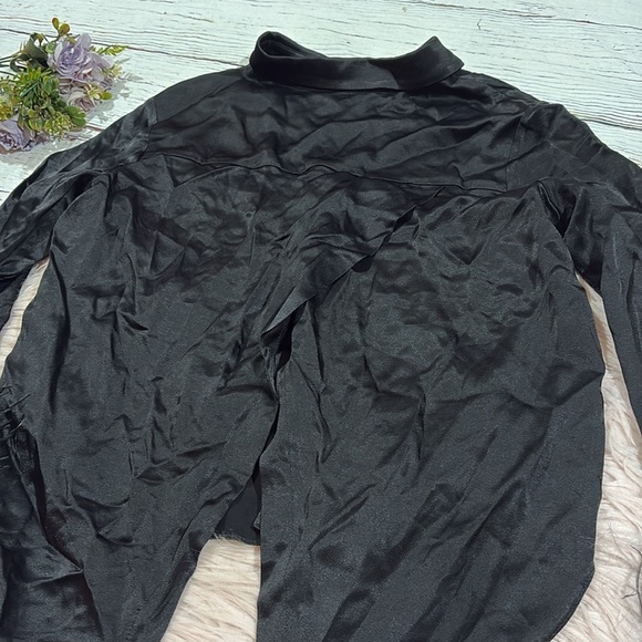 Karen Millen Satin Crepe Feather Trim Black Layered Black Blouse - Picture 11 of 11